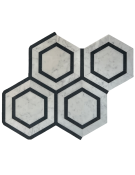 HEXAGON CARRARA + NERO BORDER HONED