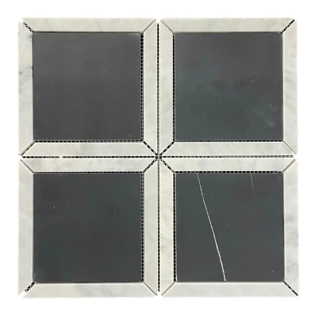 NERO SQUARE + CARRARA BORDER HONED