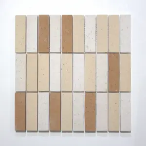 Grid of beige and tan ceramic tile samples laid on a white background, forming a color swatch.