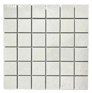 White speckled square ceramic tile mosaic arranged in a grid (tile sample board).