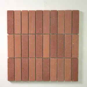 A grid of small reddish-brown rectangular bricks on a white surface, arranged in five rows and six columns.
