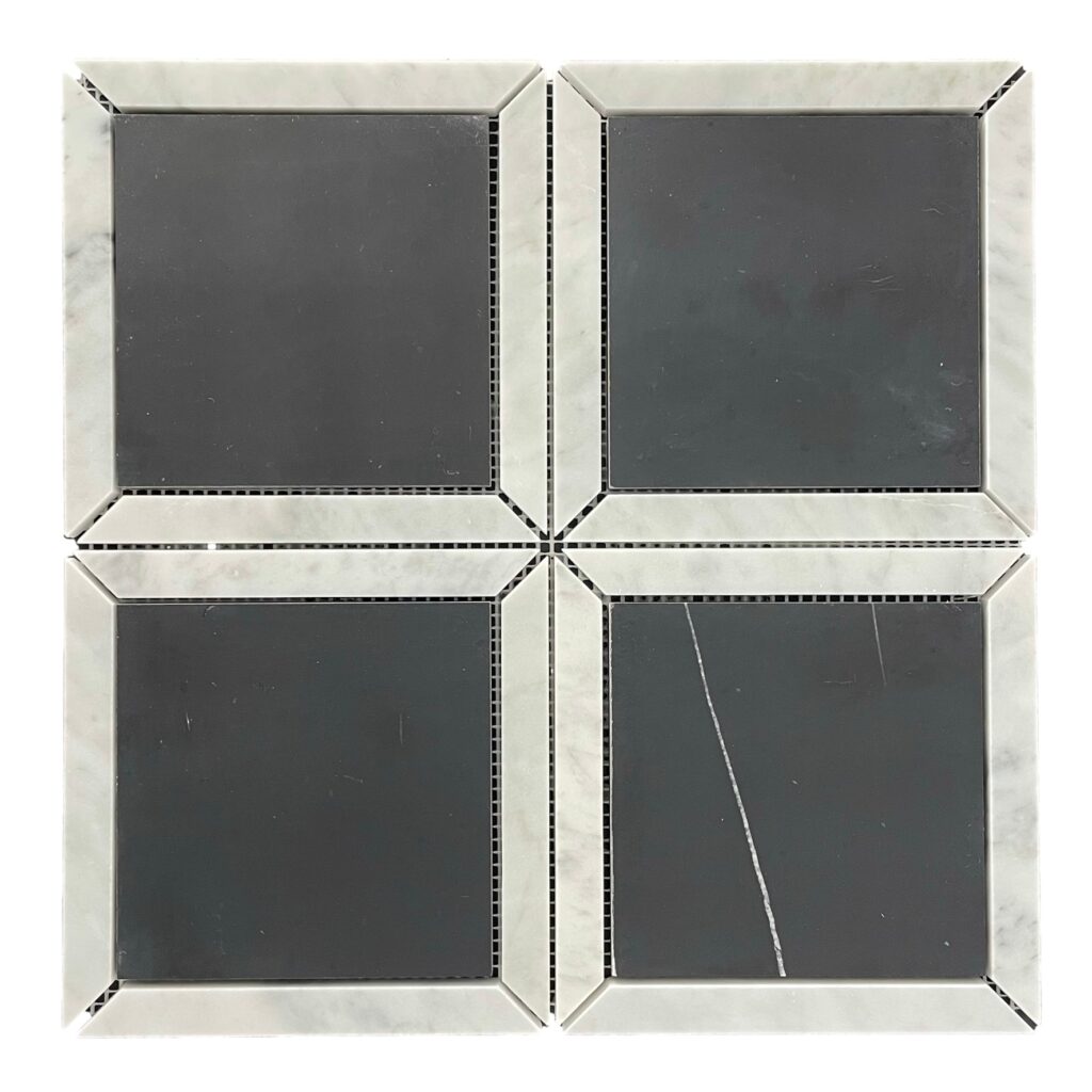 NERO SQUARE + CARRARA BORDER HONED