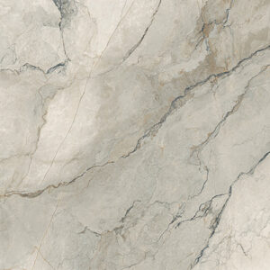 Close-up of light gray marble with white and dark gray veining.