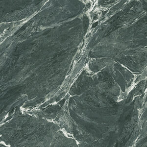 Close-up of dark green marble with pale white veining throughout the surface.