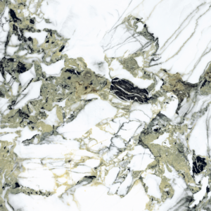 Abstract white marble texture with gray veining and beige mineral inclusions.